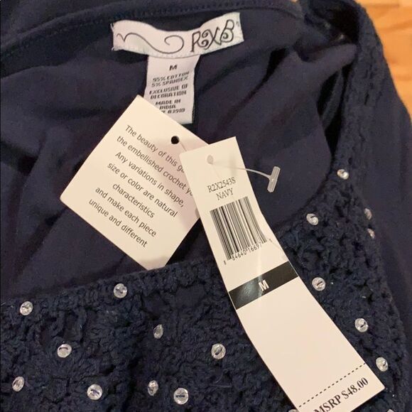 RXB crocheted crystal bead yoke shirt sleeve T NWT - Picture 5 of 5